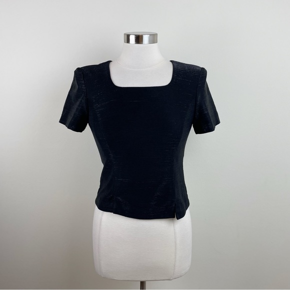 Vintage Donna Ricco New York Black Metallic Blouse Top Women Size 2 Petite - Picture 1 of 6